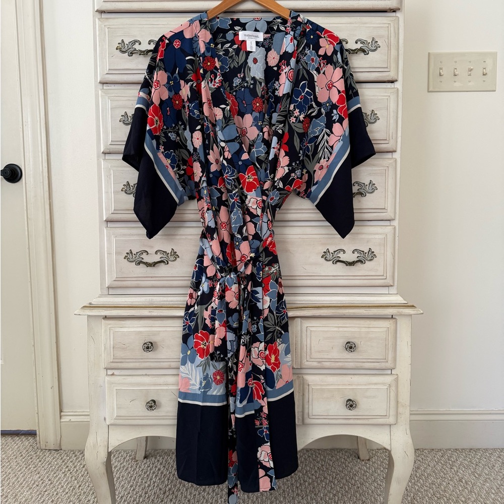 Motherhood Maternity Blue Floral Kimono Wrap Dress - Picture 3 of 6